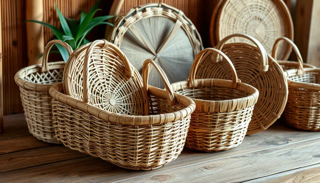 Bamboo baskets with handles for easy carrying