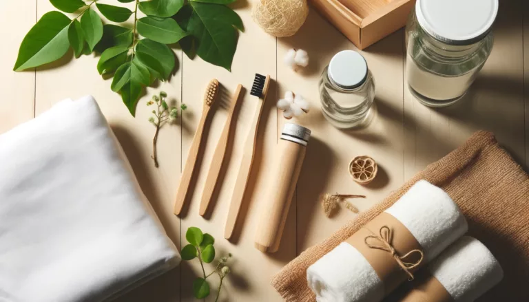 Eco-friendly bamboo toothbrush benefits shown with natural elements.